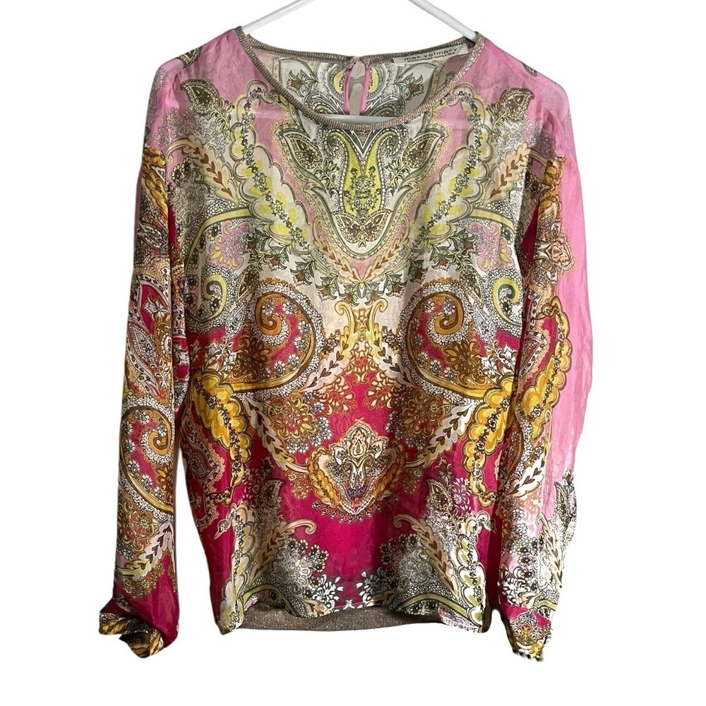 Max Volmary Diamond and Pearl Line Paisley Silk Blouse